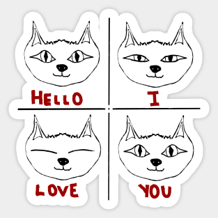 Hello I Love You cat - black lines Sticker